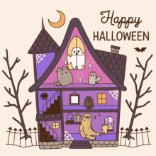 Dom z Pusheen szczęśliwego Halloween